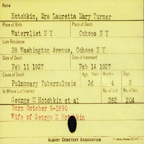 Mary Lorette Turner Hotchkin Burial Records
