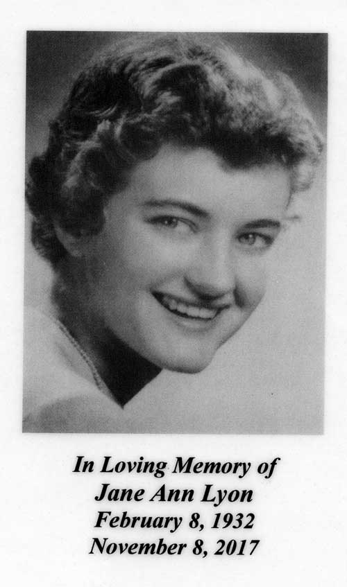 Jane Ann Brunner Lyon1932-2017