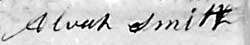 Signature of Alvah Smith from his mother's Revolutionary War Widow's Pension Files