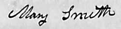 Signature of Mary Smith from her Revolutionary War Widow's Pension Files